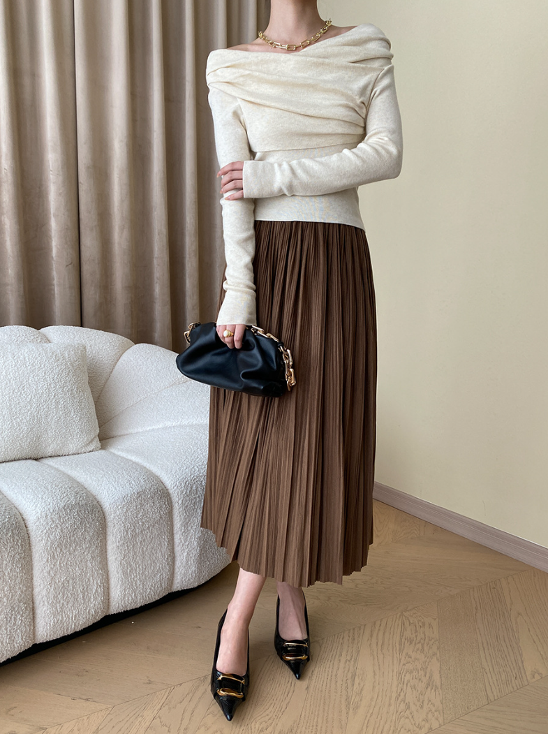 オフショルダードレープニットトップス