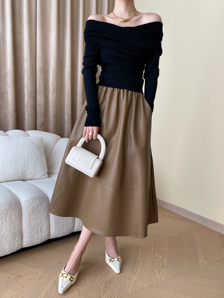 オフショルダードレープニットトップス