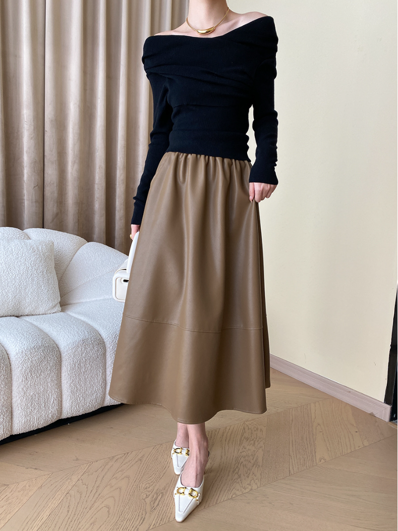 オフショルダードレープニットトップス