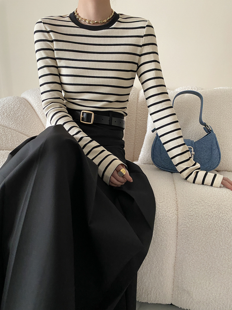 ワッフルボーダーカットソー