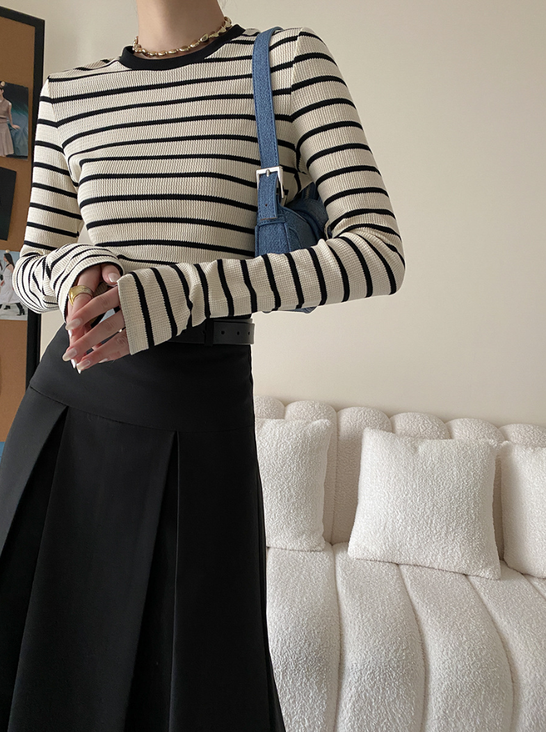 ワッフルボーダーカットソー