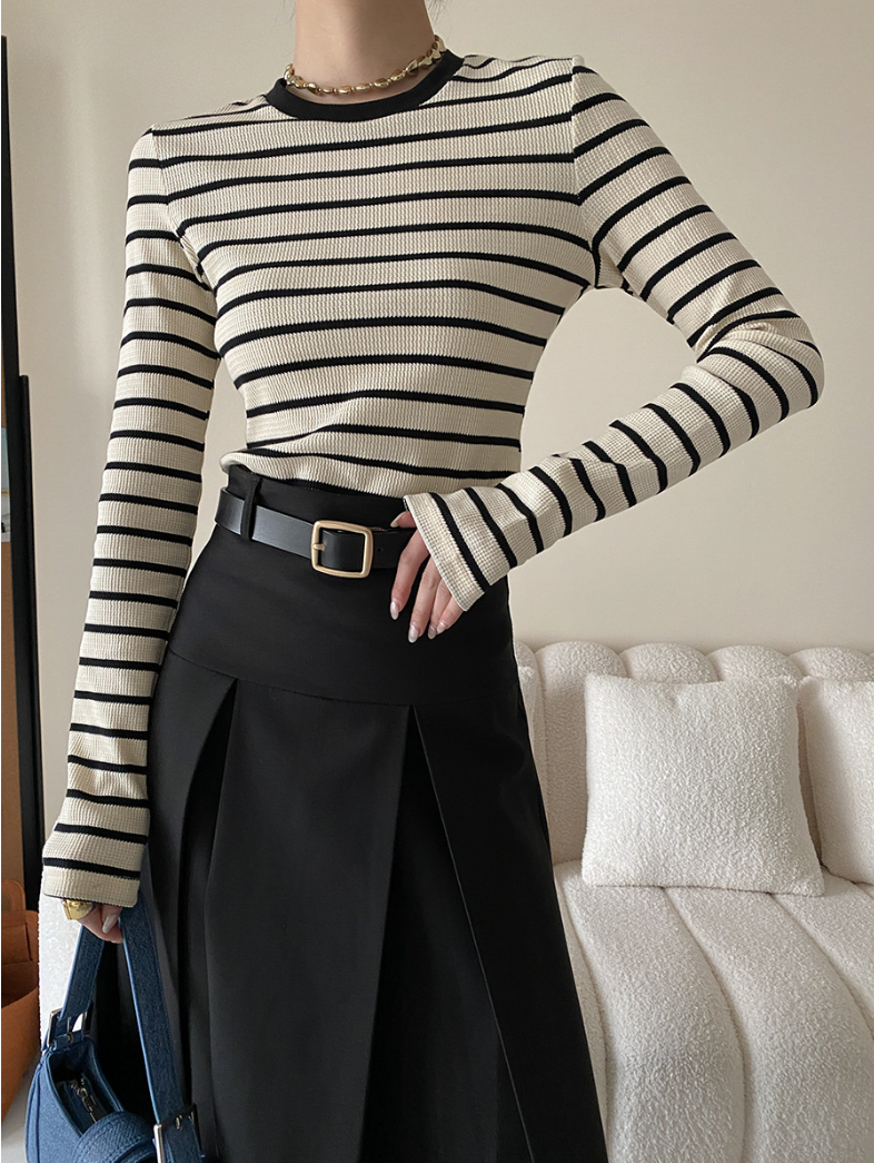 ワッフルボーダーカットソー