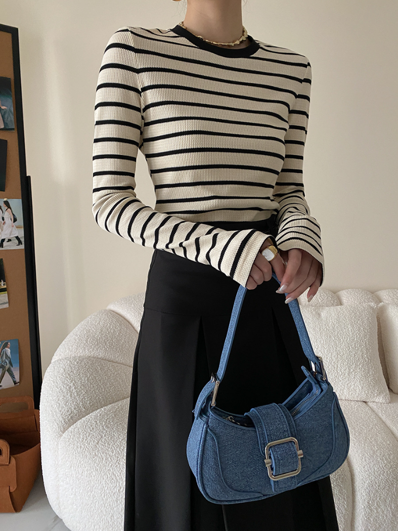 ワッフルボーダーカットソー