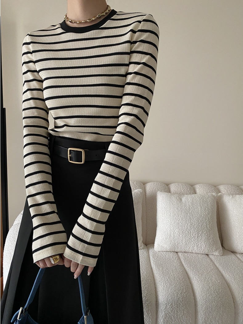 ワッフルボーダーカットソー