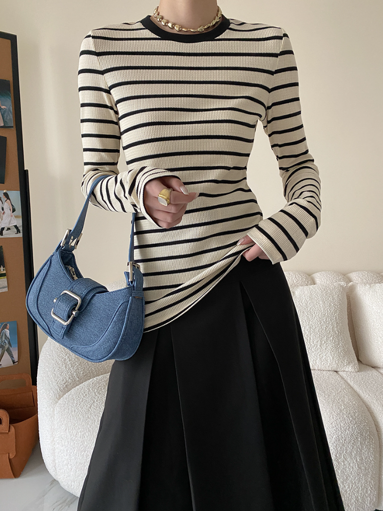 ワッフルボーダーカットソー