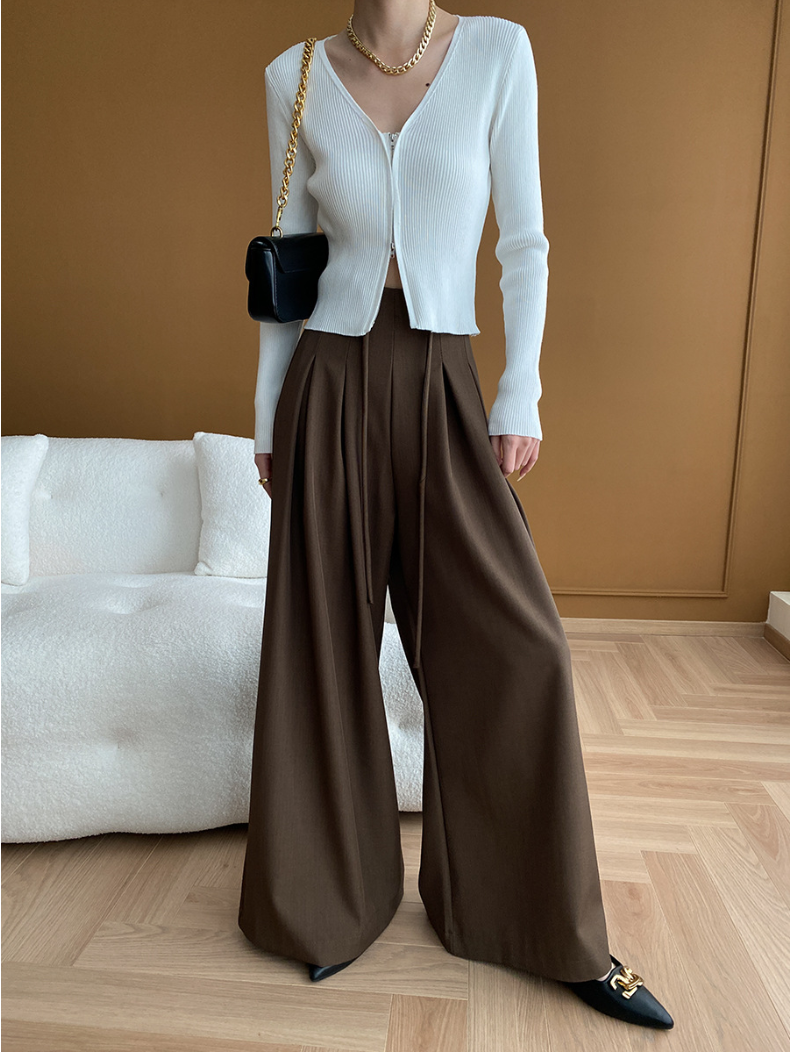 ［ SET ］エレガントドレープネックトップス×タックデザインハイウエストワイドパンツ
