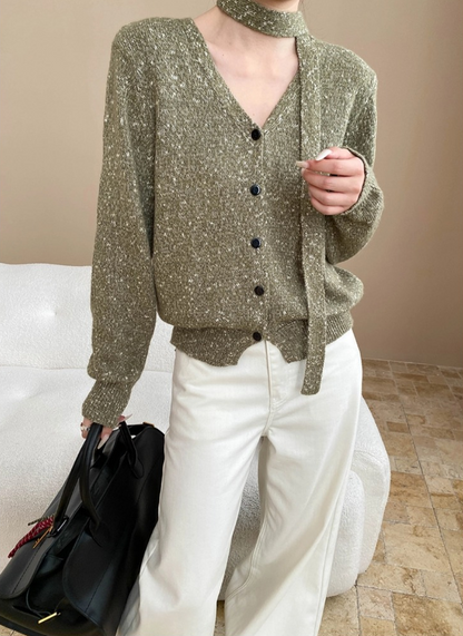 タイリボンVネックカーディガン