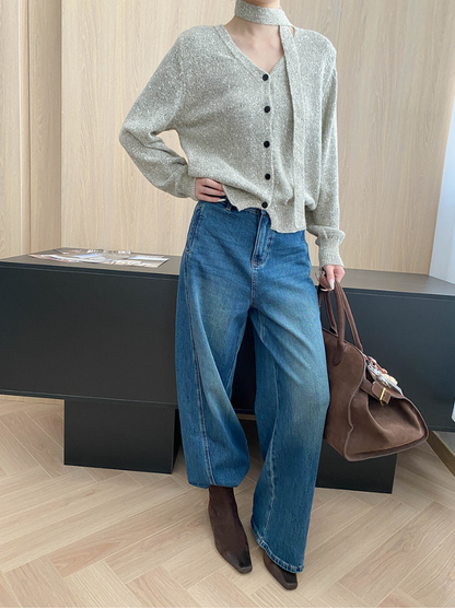 タイリボンVネックカーディガン