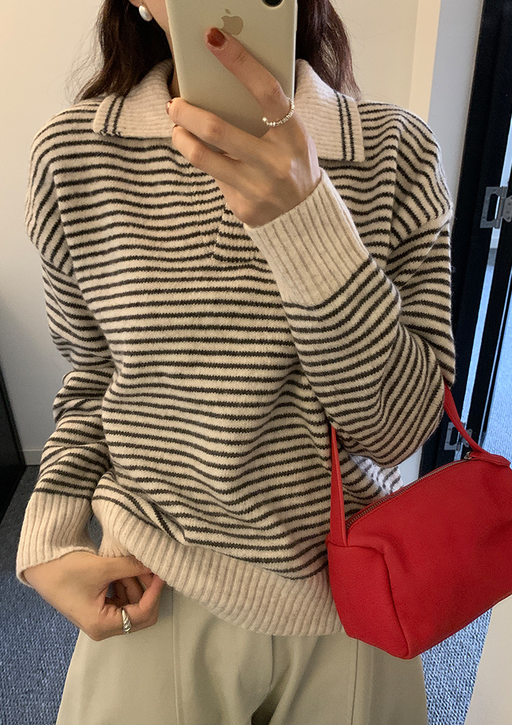 ボーダーカラーニットプルオーバー