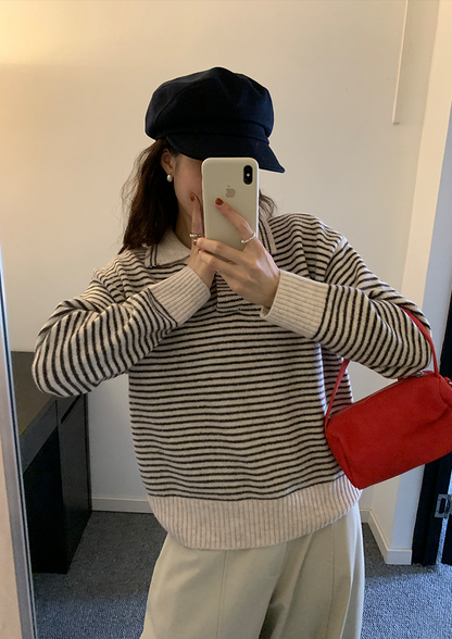 ボーダーカラーニットプルオーバー