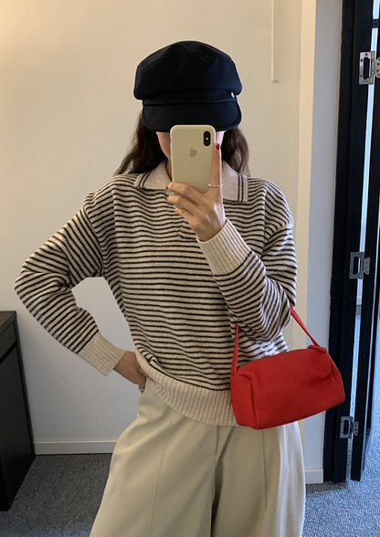 ボーダーカラーニットプルオーバー