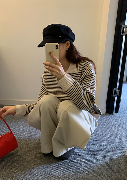 ボーダーカラーニットプルオーバー