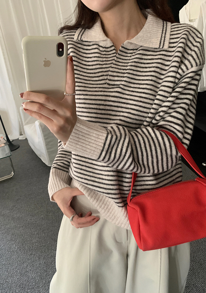 ボーダーカラーニットプルオーバー