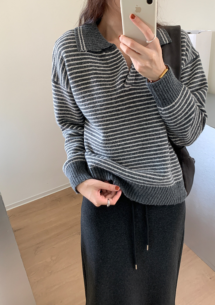 ボーダーカラーニットプルオーバー