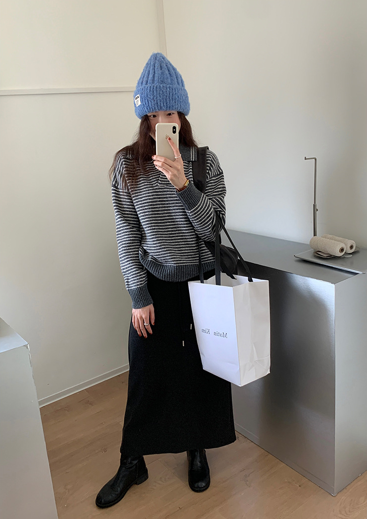 ボーダーカラーニットプルオーバー