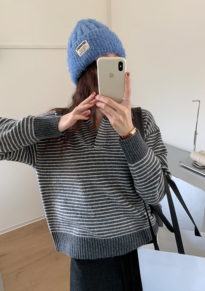 ボーダーカラーニットプルオーバー
