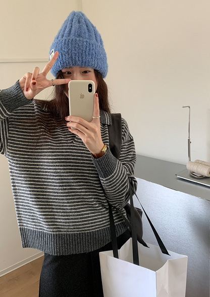 ボーダーカラーニットプルオーバー