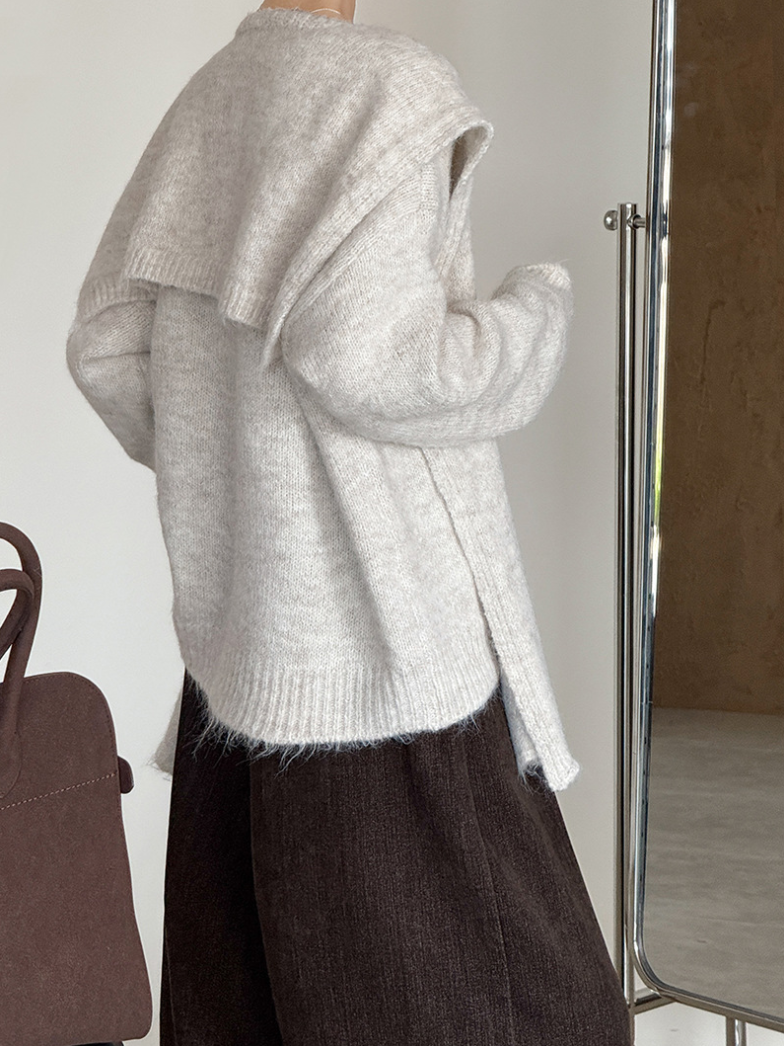 【11/7(金)PM12:00～販売START】ニットショール付きVネックプルオーバー