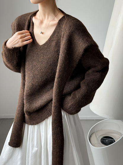 【11/7(金)PM12:00～販売START】ニットショール付きVネックプルオーバー