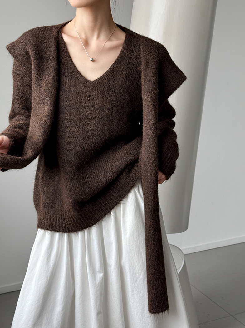 【11/7(金)PM12:00～販売START】ニットショール付きVネックプルオーバー