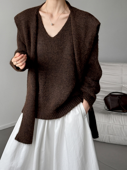 【11/7(金)PM12:00～販売START】ニットショール付きVネックプルオーバー