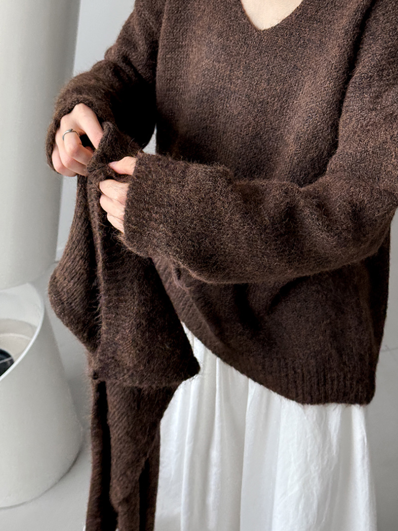【11/7(金)PM12:00～販売START】ニットショール付きVネックプルオーバー