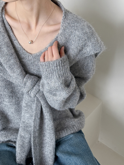 【11/7(金)PM12:00～販売START】ニットショール付きVネックプルオーバー
