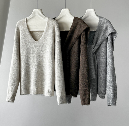 【11/7(金)PM12:00～販売START】ニットショール付きVネックプルオーバー