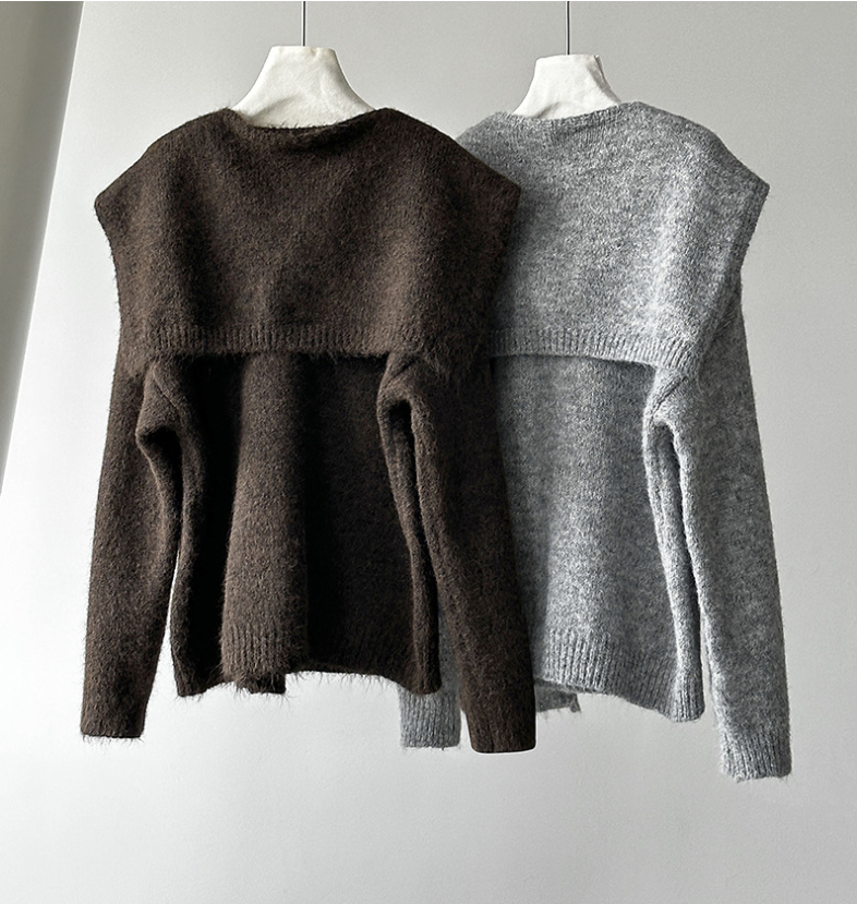 【11/7(金)PM12:00～販売START】ニットショール付きVネックプルオーバー