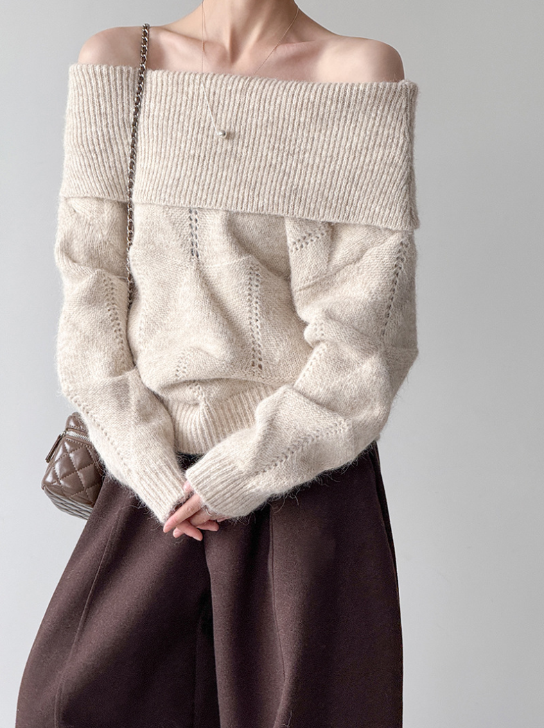 ［ SET ］オフショルダールーズニットプルオーバー×ティアードシフォンロングスカート