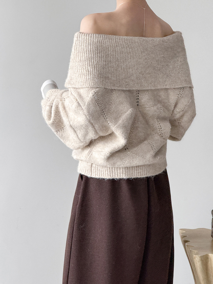 ［ SET ］オフショルダールーズニットプルオーバー×ティアードシフォンロングスカート