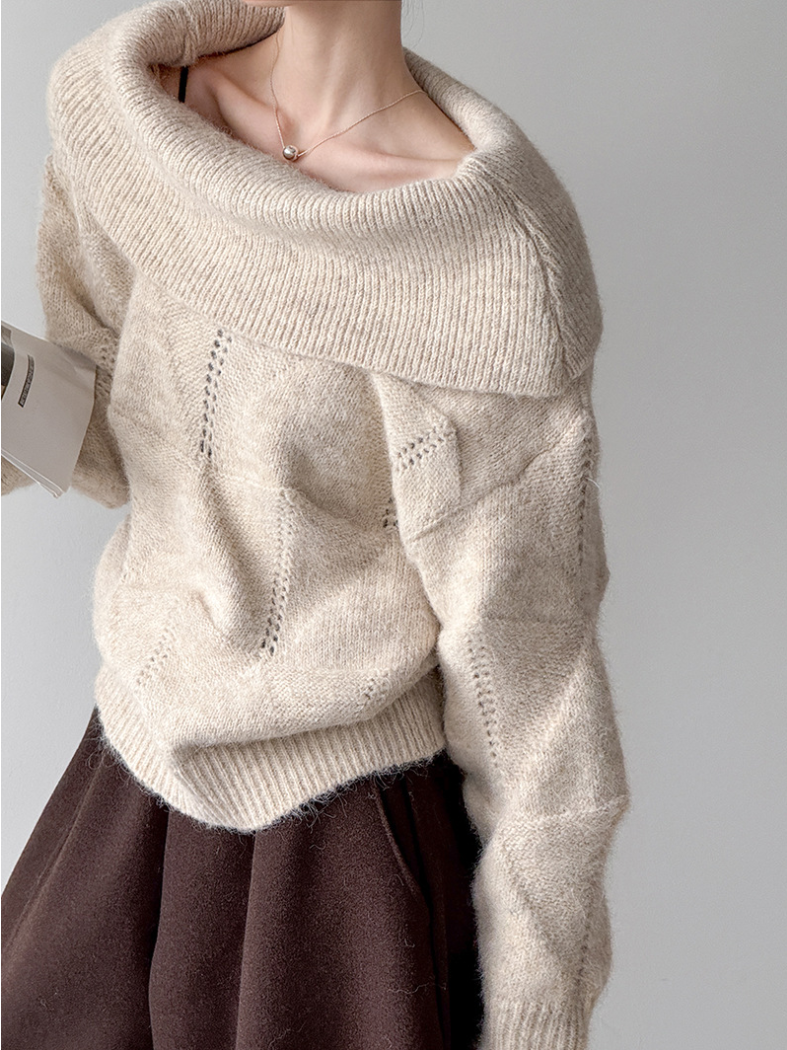 ［ SET ］オフショルダールーズニットプルオーバー×ティアードシフォンロングスカート