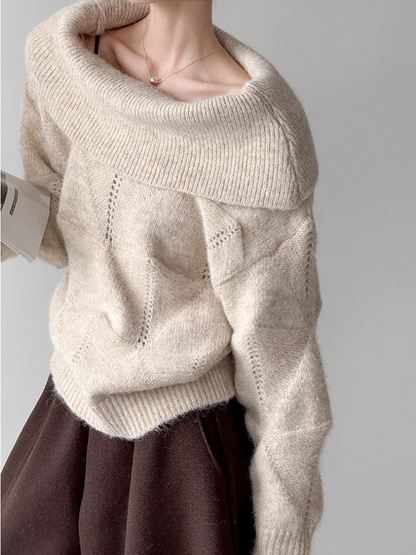 ［ SET ］オフショルダールーズニットプルオーバー×ティアードシフォンロングスカート