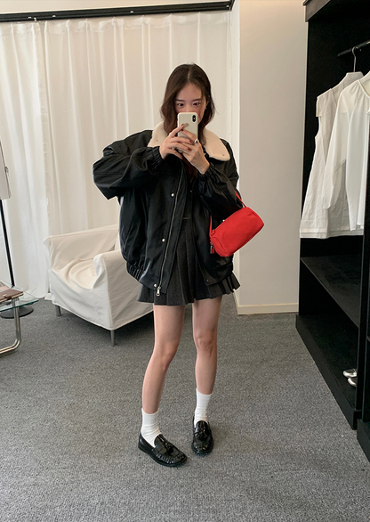 【11/7(金)PM12:00～販売START】ボアカラーフェイクレザーブルゾン