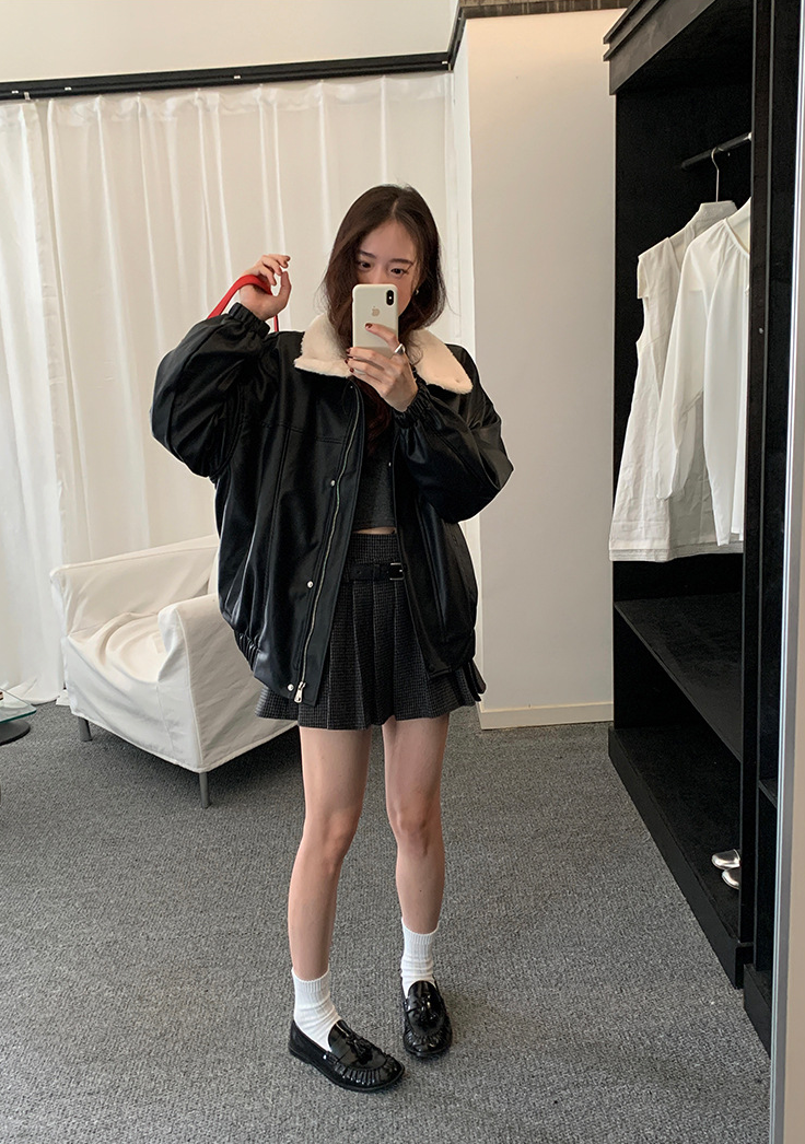 【11/7(金)PM12:00～販売START】ボアカラーフェイクレザーブルゾン