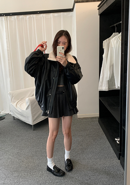 【11/7(金)PM12:00～販売START】ボアカラーフェイクレザーブルゾン