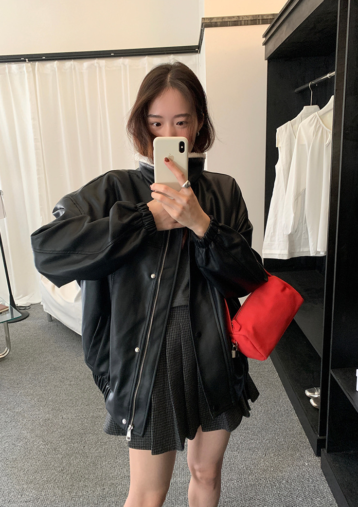 【11/7(金)PM12:00～販売START】ボアカラーフェイクレザーブルゾン