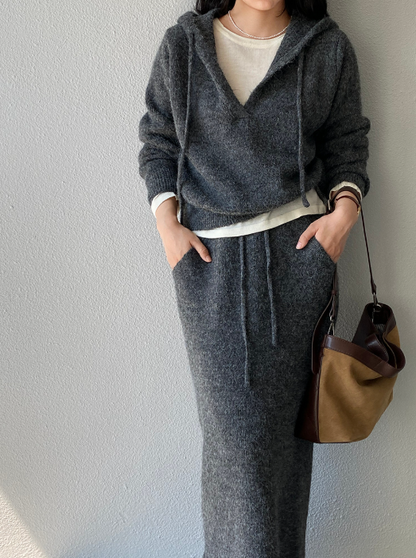 モヘアライクフーディーニットセットアップ