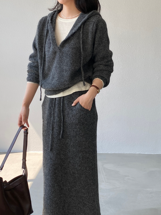 モヘアライクフーディーニットセットアップ