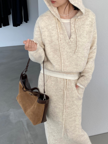 モヘアライクフーディーニットセットアップ