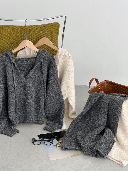 モヘアライクフーディーニットセットアップ