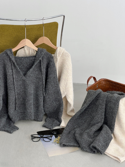 モヘアライクフーディーニットセットアップ