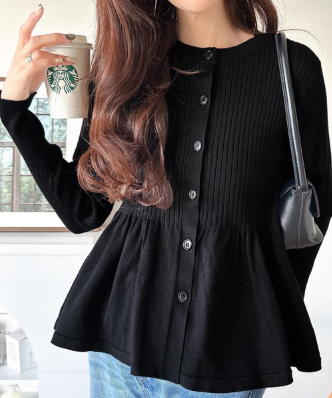 ペプラムリブカーディガン