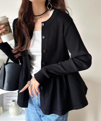 ペプラムリブカーディガン