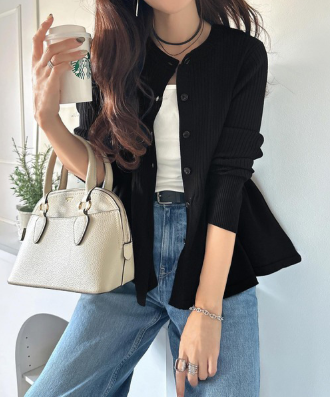 ペプラムリブカーディガン