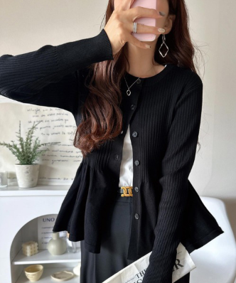 ペプラムリブカーディガン