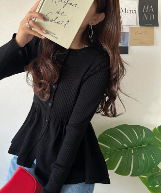 ペプラムリブカーディガン