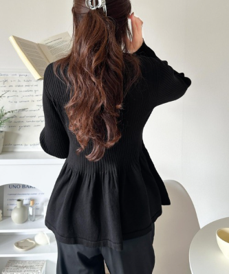 ペプラムリブカーディガン