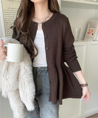 ペプラムリブカーディガン