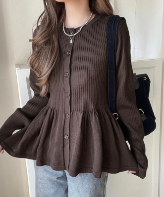 ペプラムリブカーディガン